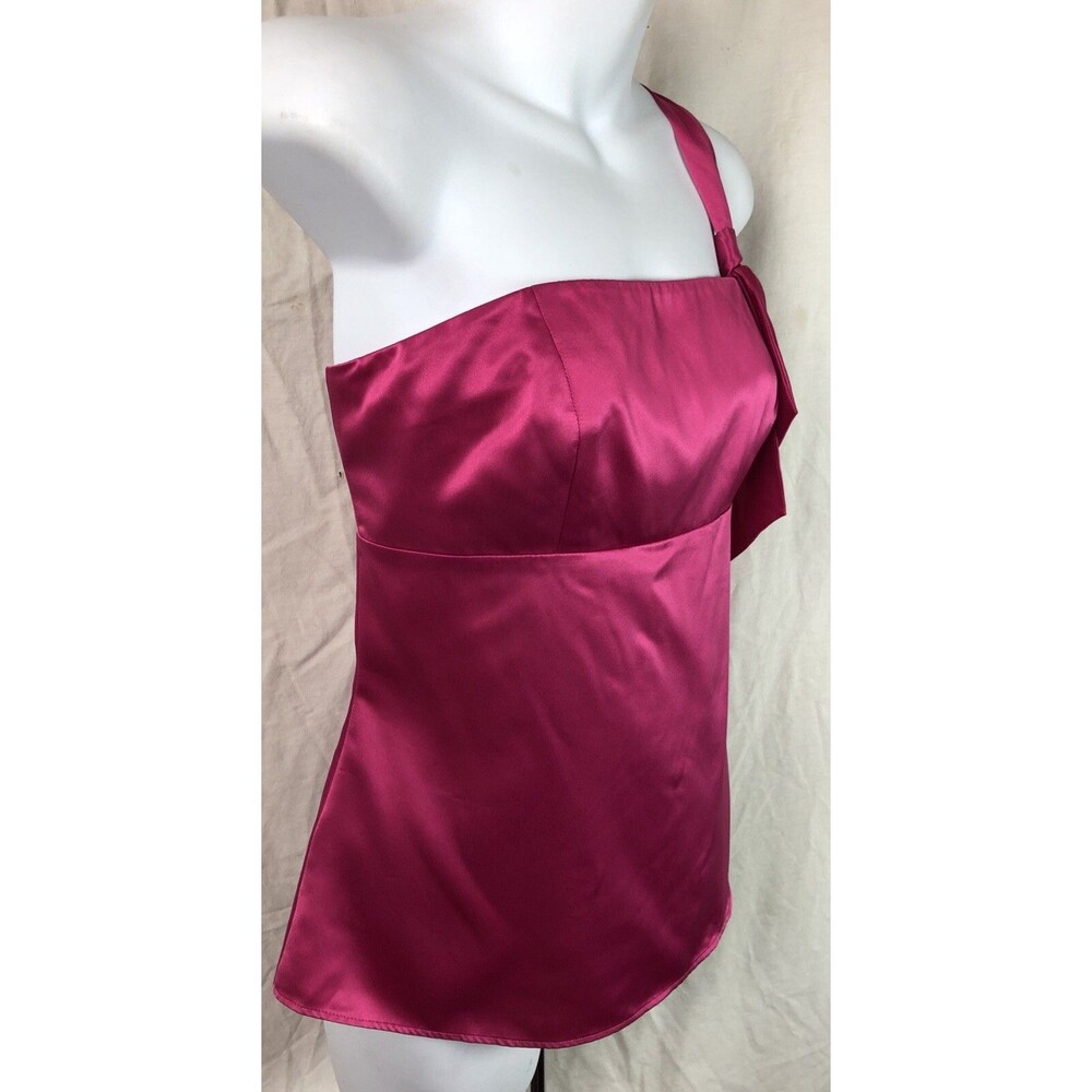Ann Taylor Loft Camisole Halter Satin Top 8P Raspberry Tie One Shoulder ShelfBra - Picture 3 of 7